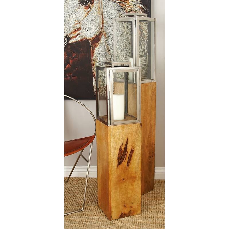 Brown Mango Wood Handmade Decorative Indoor Outdoor Candle Lantern - Brown