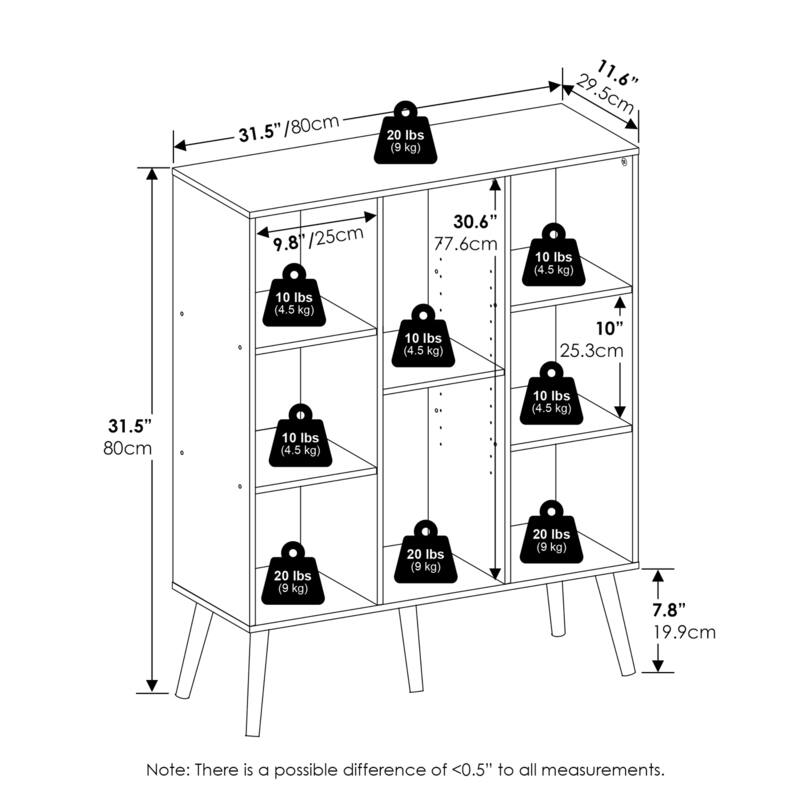 39.35 in. Tall White Wood 8-Shelf Bookcase