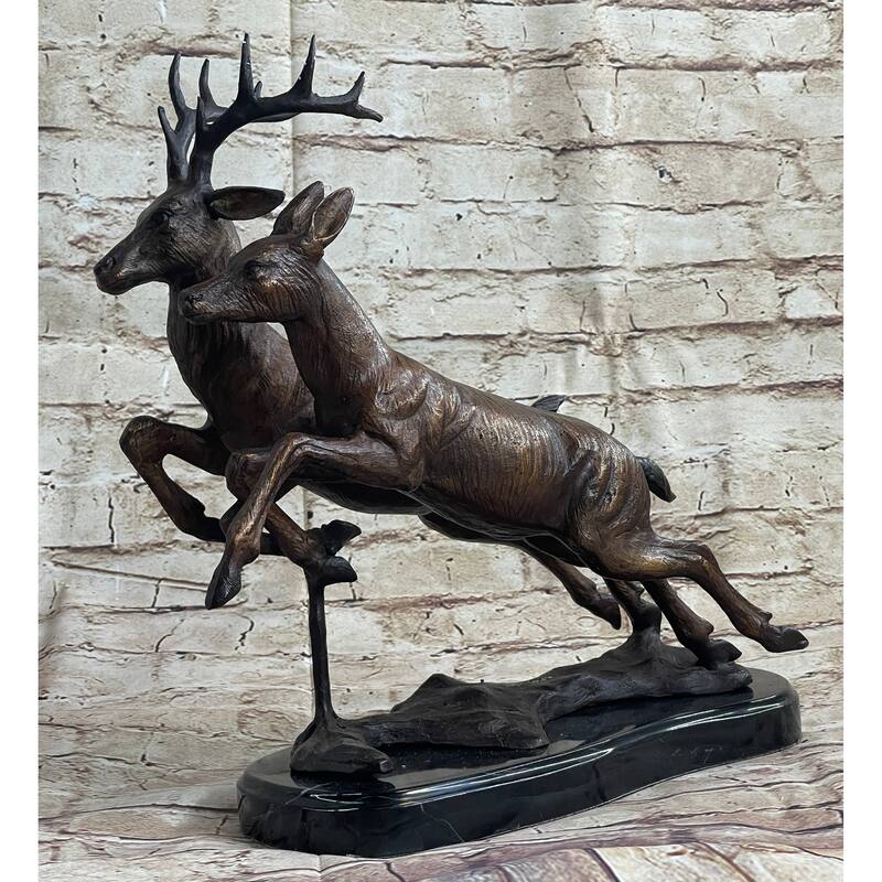 Elk Deer Caribou Buck Stag Wildlife Art Hunting Lodge Camp Bronze Marble Statue