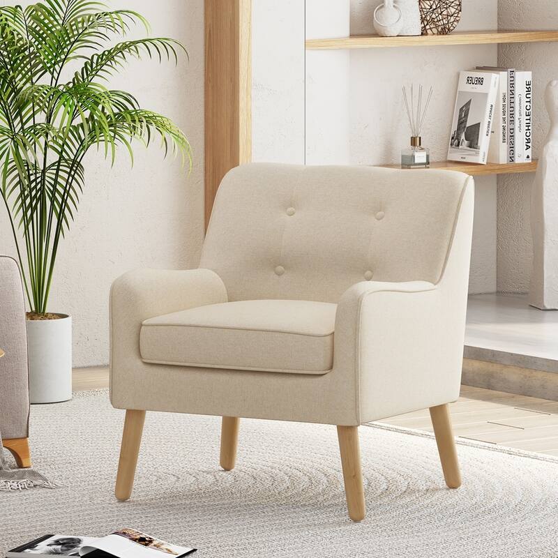 ufted Fabric Accent Chair with Solid Wood Legs