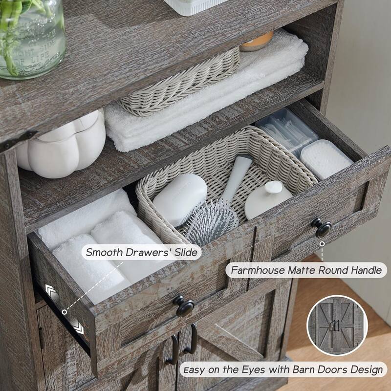 24" Farmhouse Bathroom Floor Cabinet, Wide Bathroom Storage Cabinet