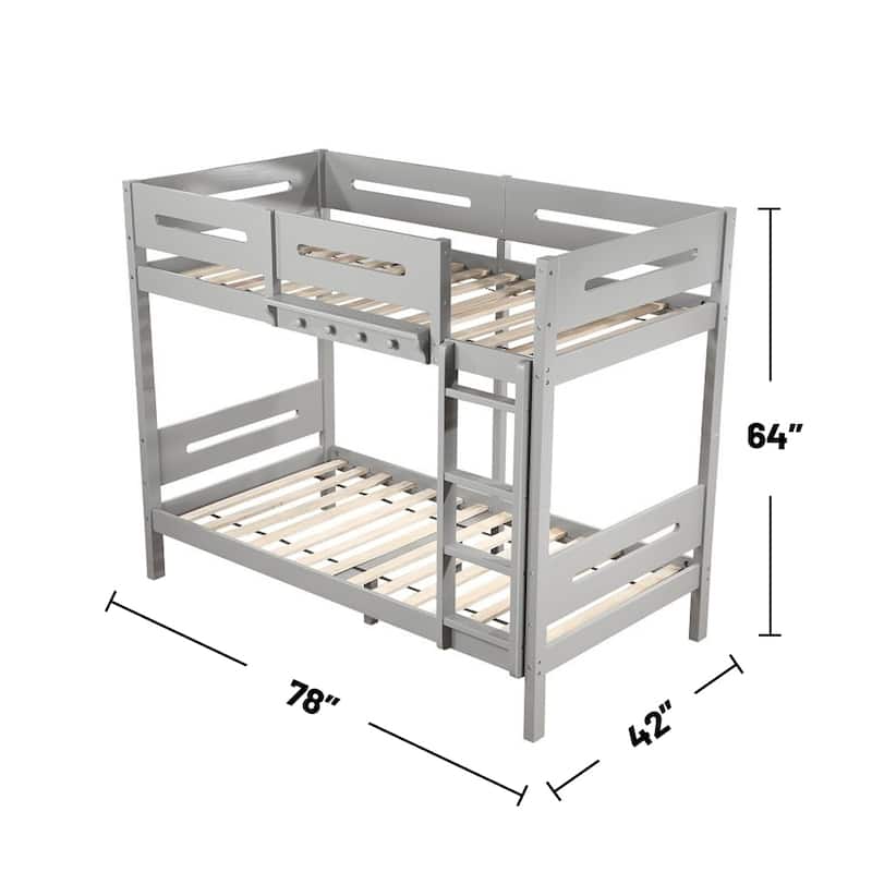 Wooden Twin over Twin Bunk Bed with Ladder in Gray Finish