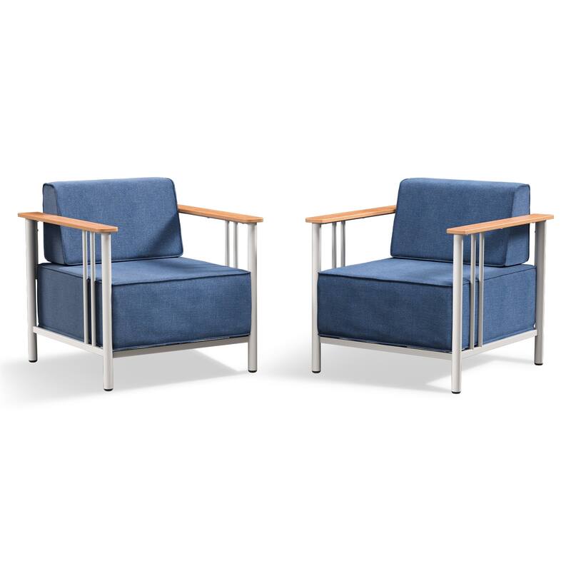 Puffin Metal Outdoor Lounge Chairs with 10-Inch Olefin Cushions (2-Pack)