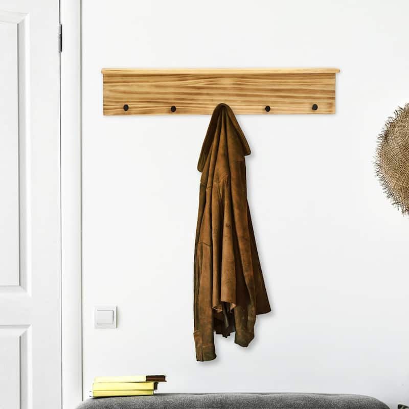 Wooden 5 Hook Hanger with Top Shelf - 29"