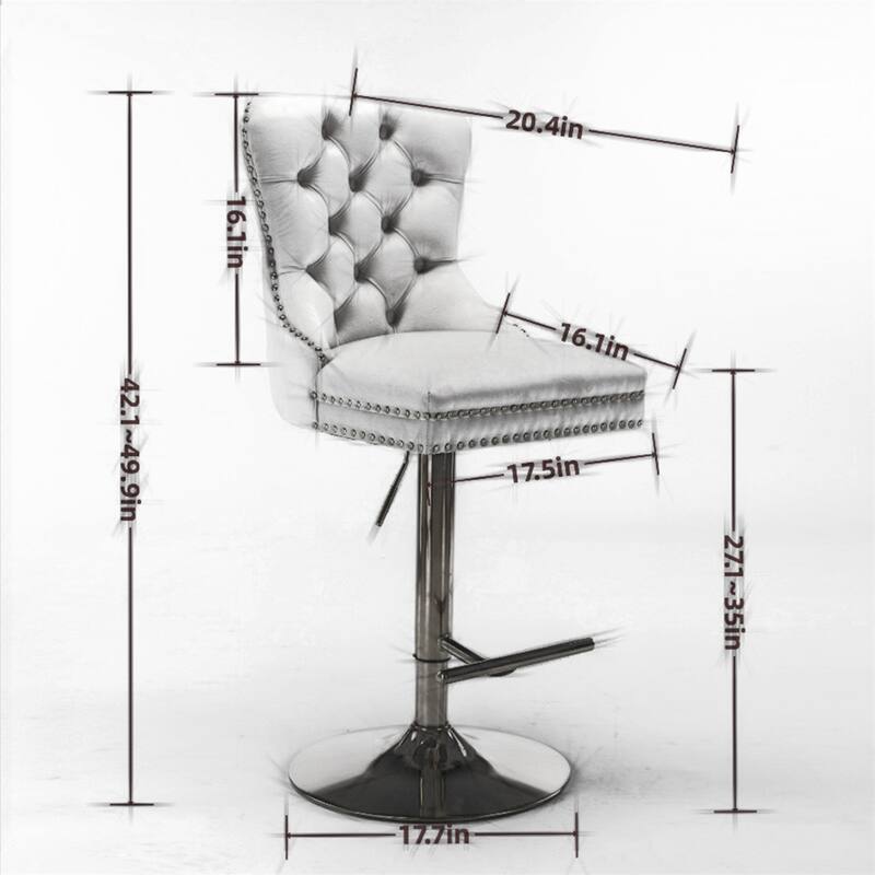 2 Piece Adjustable Swivel Velvet Upholstered Barstools with Metal Base