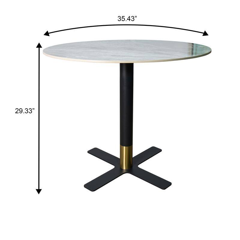 Vail Round Dining Table 36 in. Sintered Stone Tabletop in Black Stainless Steel Cross X-Shape Pedestal Base