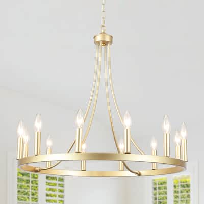 12-Light 26.77-inch Vintage Rustic Wagon Wheel Chandelier for Kitchen