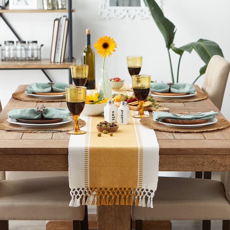 DII Dobby Striped Fringe Ribbed Table Runner
