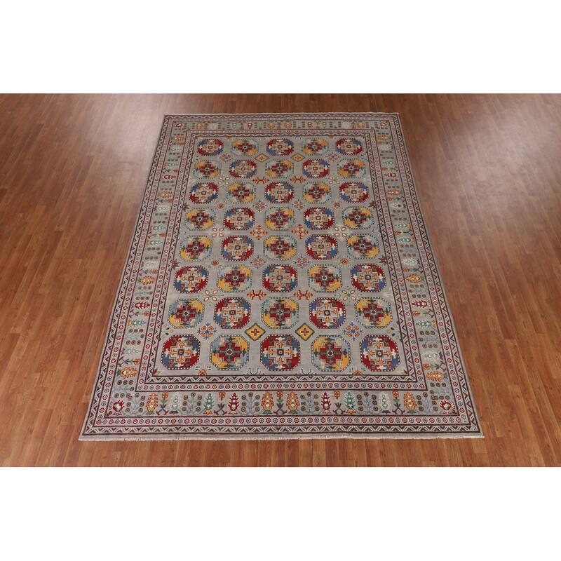 All-Over Geometric Kazak Area Rug Hand-Knotted Wool Carpet - 8'4" x 11'4"