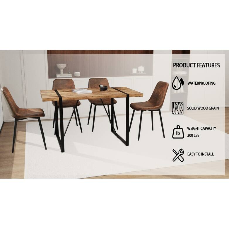 Modern 5-Piece Dining Set with Rectangular Table & 4 Square Corner Dining Chairs