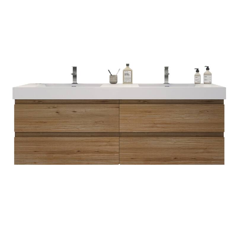 Baillie 72'' Wall-Mounted Vanity with Double Reinforced Acrylic Sink - 72''Width - Natural Oak