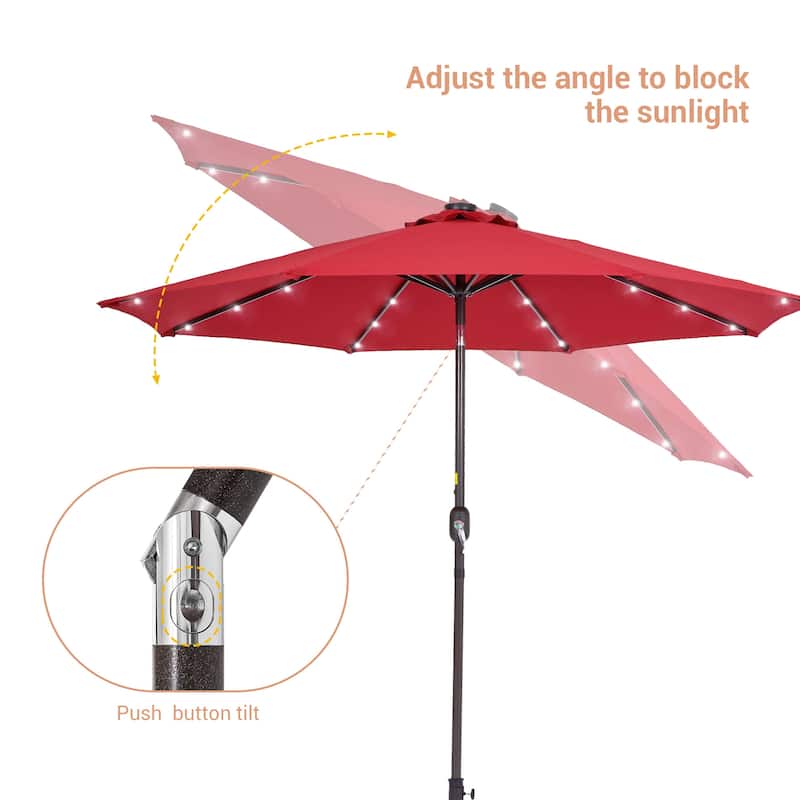 LIVOOSUN LED 9ft Patio Umbrella Market Umbrella Steel Tilt w/Crank