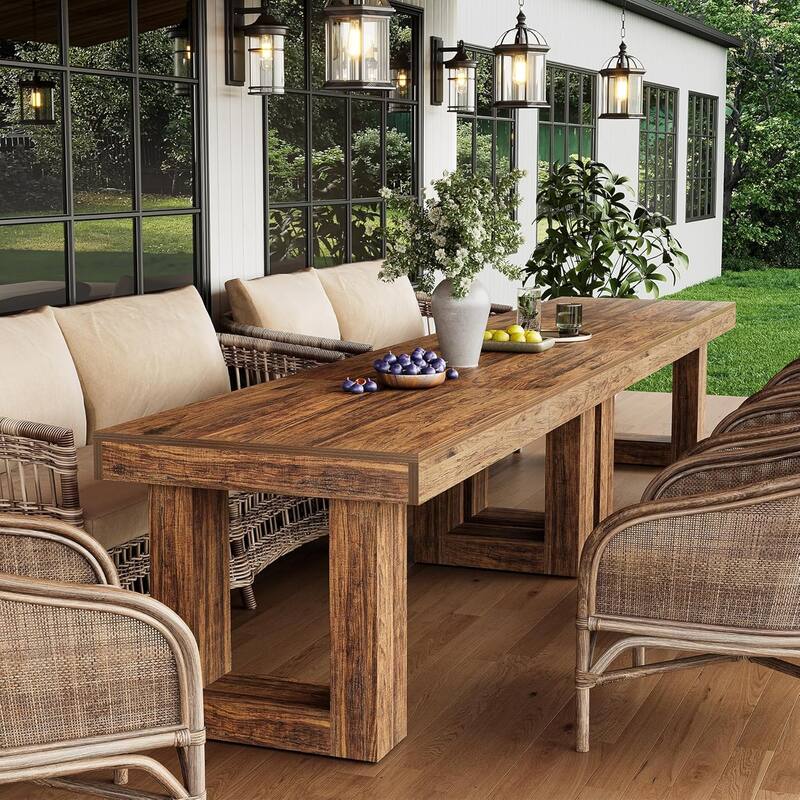86.6 Inches Extra Long Dining Table with Sturdy Legs for 2-6 People, Farmhouse Rectangular Wooden Dinner Table