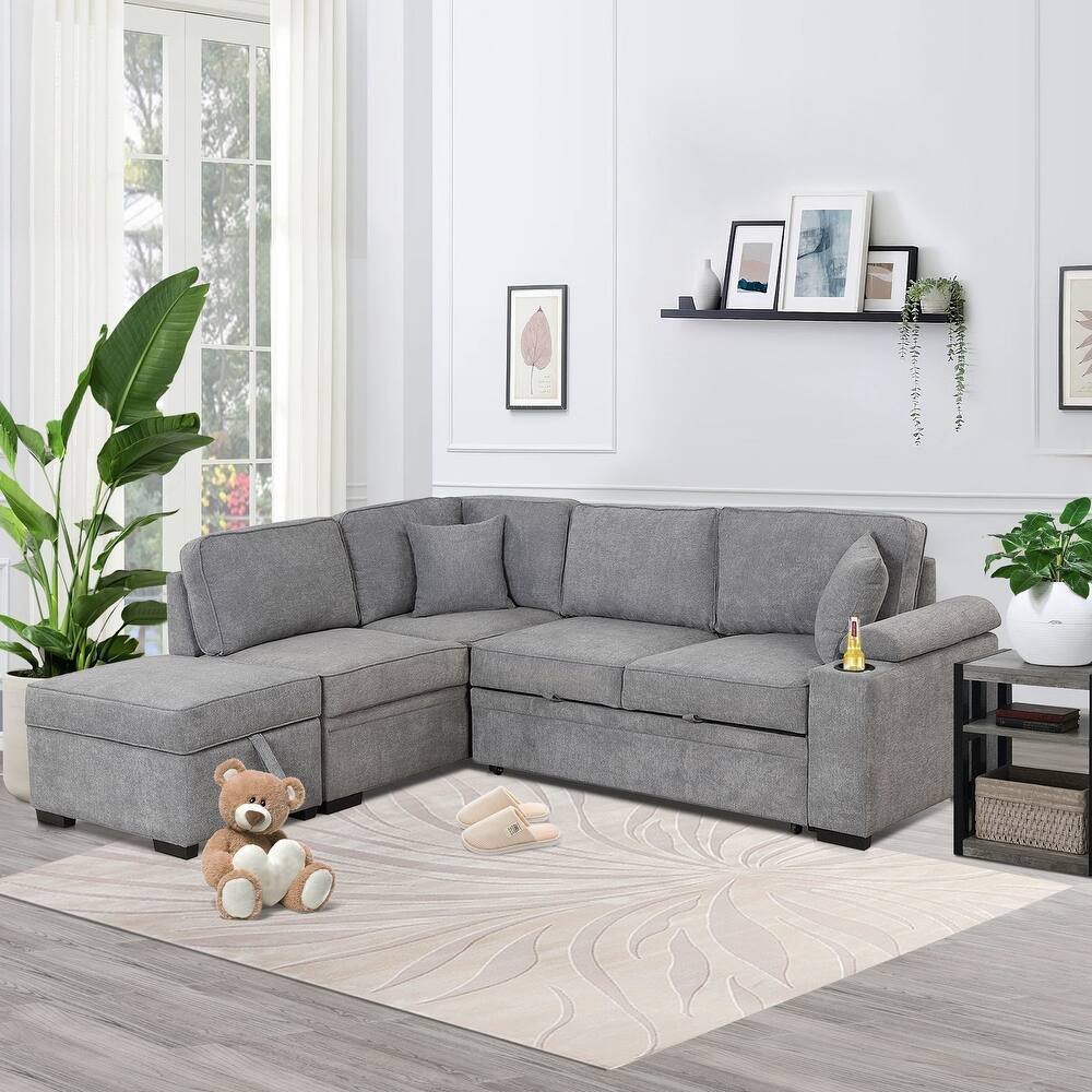 84.75" L-Shaped 5-Seat Sleeper Sofa Bed
