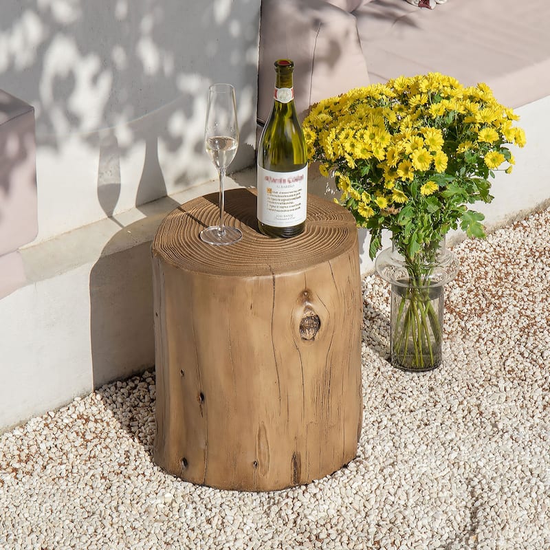 COSIEST Outdoor Wood Tree-Trunk End Table