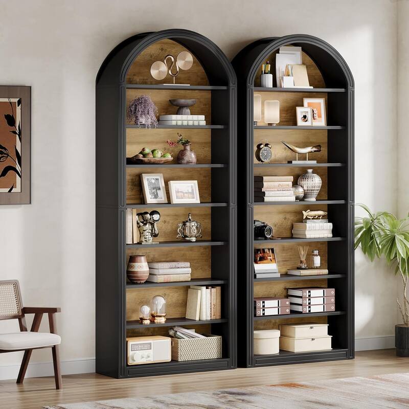 78.7" Tall Arched Bookshelf Bookcase with Curved Top