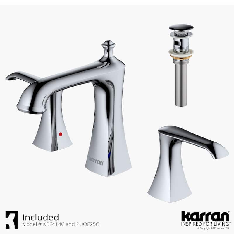 Karran Woodburn Widespread Three-Hole 2-Handle Bathroom Faucet with Matching Pop-Up Drain - Chrome