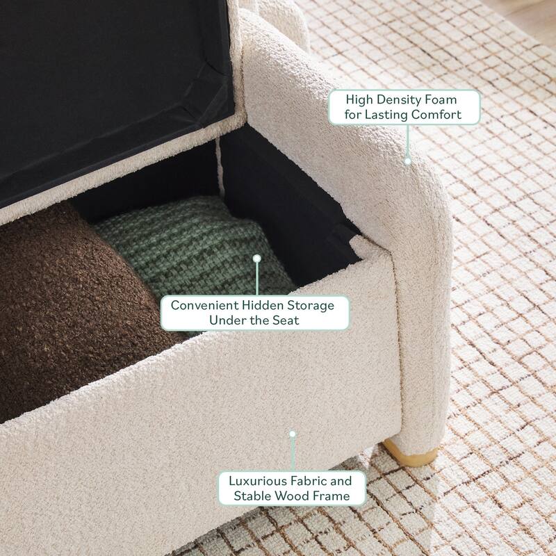 Walker Edison Modern Upholstered Curved Bench with Hidden Storage