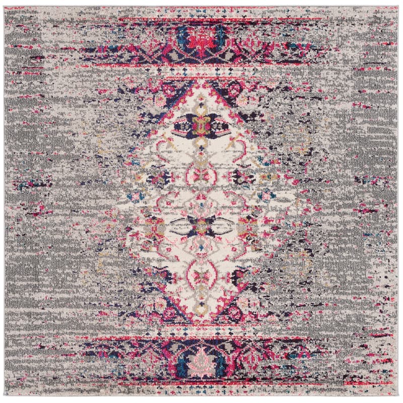 SAFAVIEH Monaco Iginia Distressed Boho Rug - 5' Square - Grey/Ivory