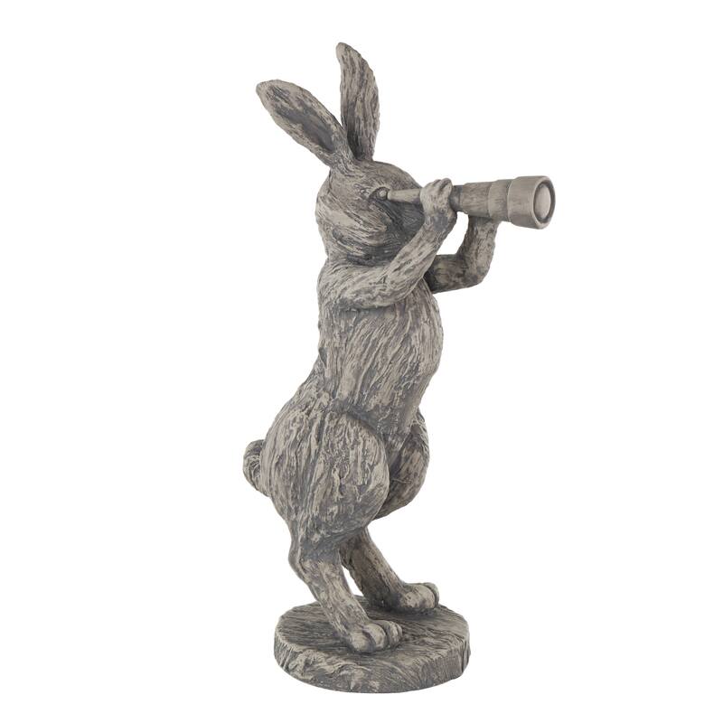 Polystone Rabbit Textured Sculpture with Telescope - Gray - Roche River Decor - 12"W x 8"L x 22"H