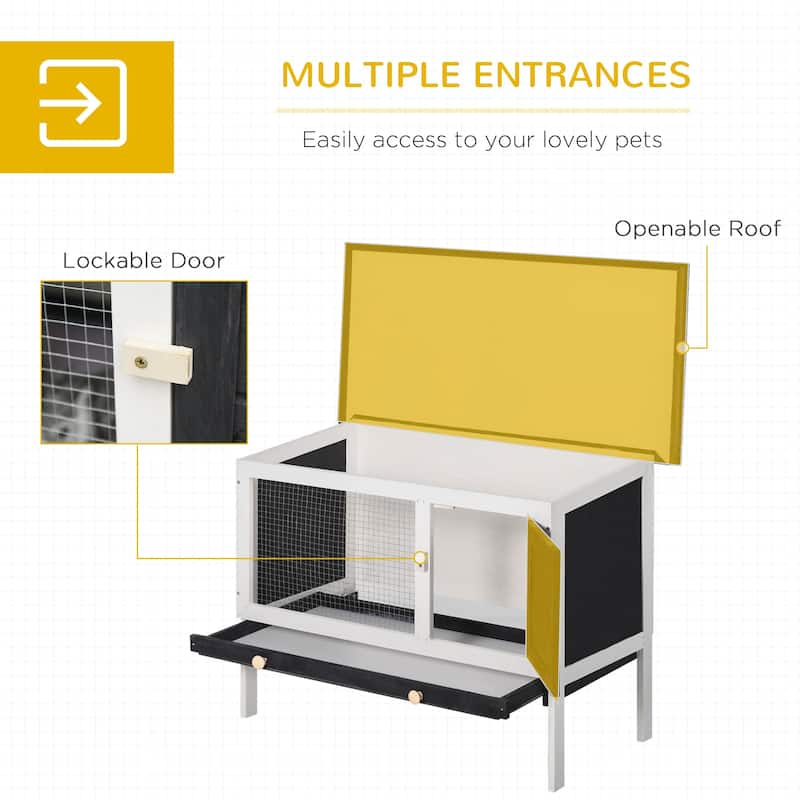 Wooden Outdoor Bunny Hutch for Bunnies or Guinea Pigs with Lockable Doors and Raised Base - 35.5" W x 17.75" D x 25.5" H