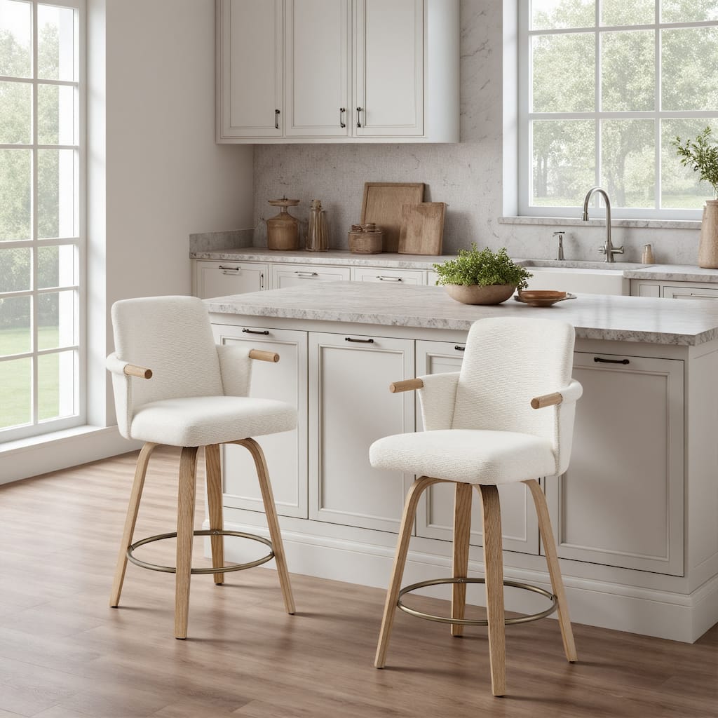 Art Leon Set of 2 Swivel Fabric Upholstered Counter Height Barstool