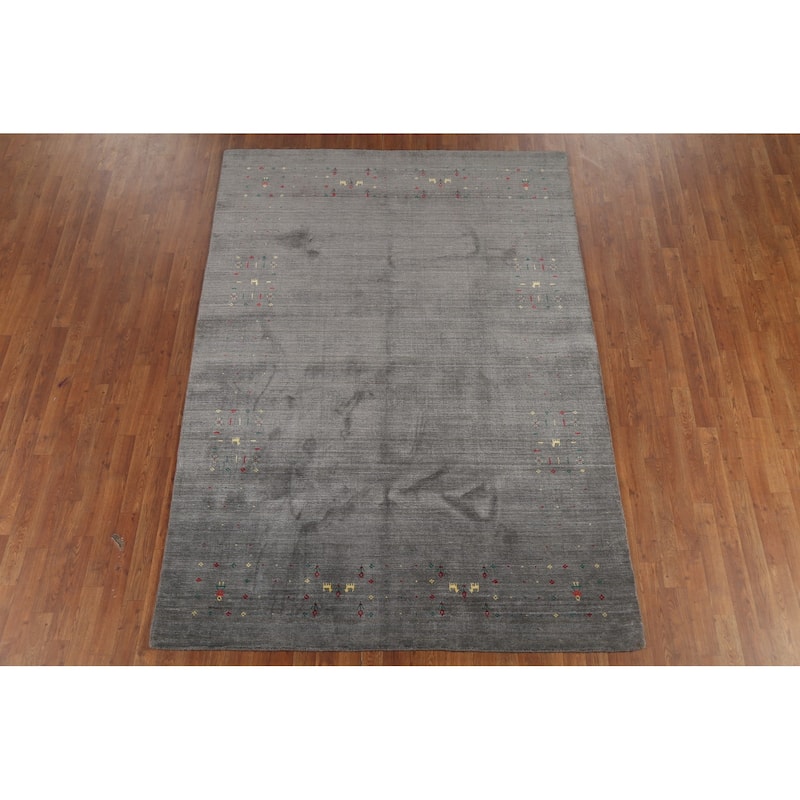 Tribal Gray Gabbeh Oriental Area Rug Hand-Knotted Wool Carpet - 6'1"x 8'6"
