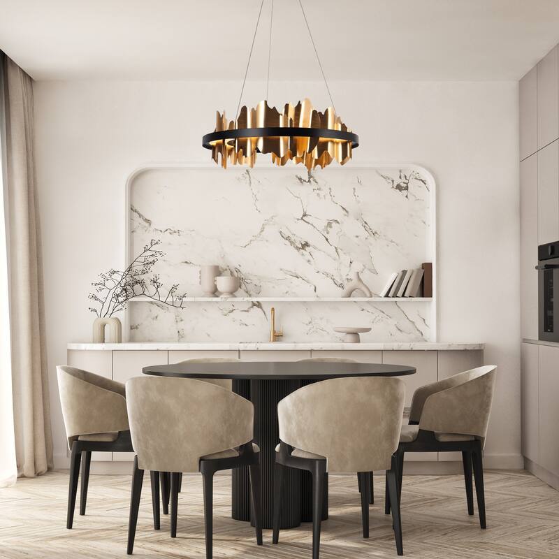 Modern LED Gold Black Drum Chandelier Wheel Lights for Dining Room Bedroom - D 23.5" x H 8"