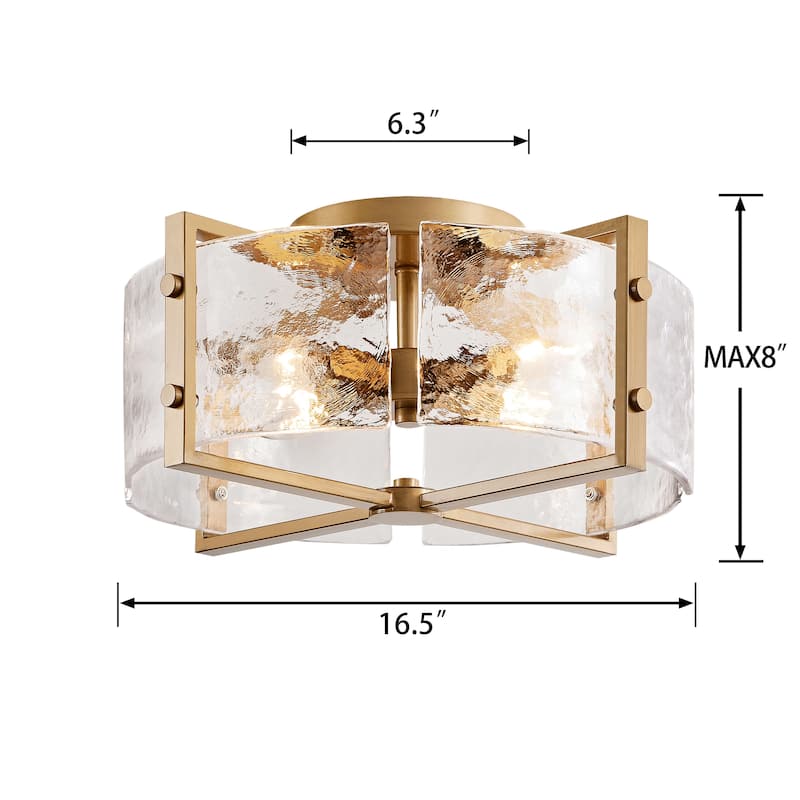 Laia 4-Light Metal Frame Textured Glass Panels Flush Mount