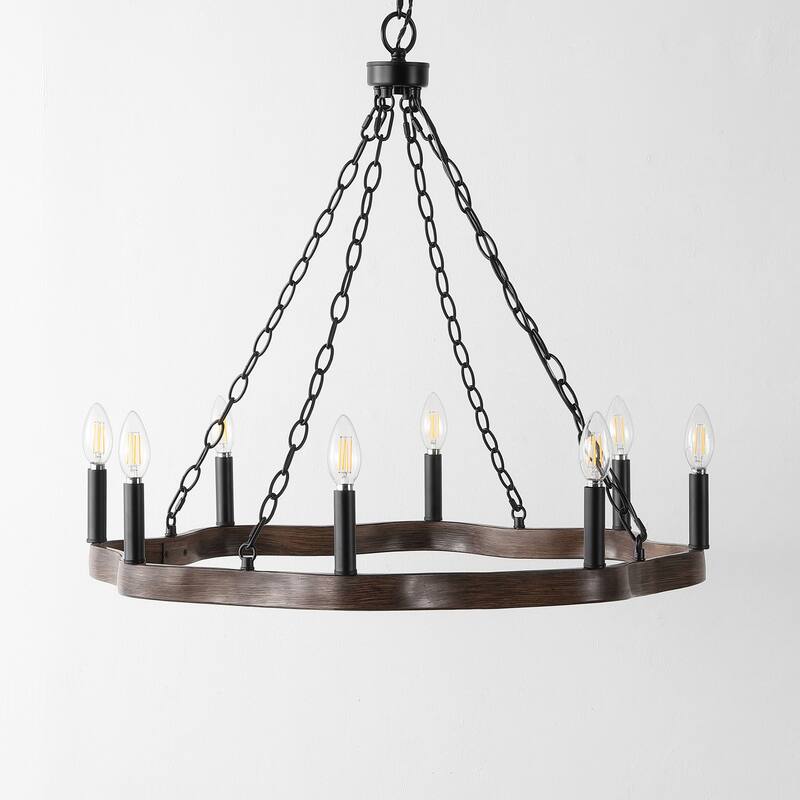 SAFAVIEH Lighting Terezia 28" Modern & Contemporary Chandelier (8-Bulb) - 28" W x 28" D x 89" H - Black/Brown