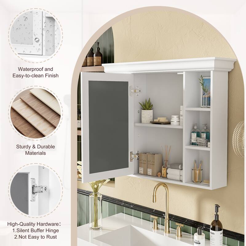 Modern 35" Bathroom Wall Cabinet with Mirror, 6 Shelves for Storage, Over Toilet Cabinet