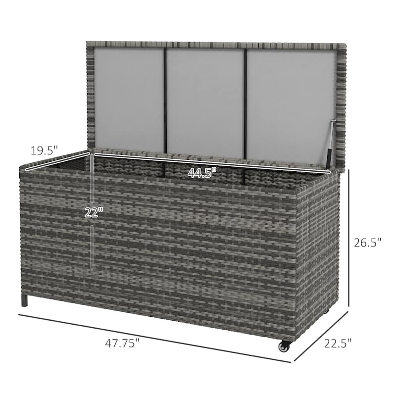 83 Gallon Deck Box, PE Wicker Trunk with Wheels for Garden Tools