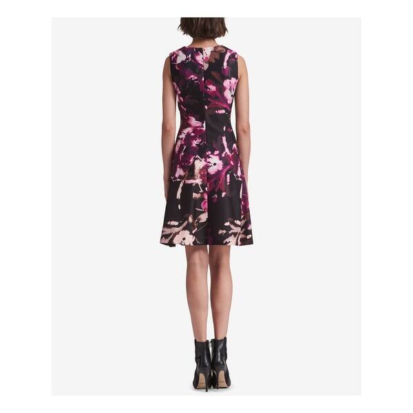 Shop Dkny Womens Purple Floral Print Sleeveless Jewel Neck Above