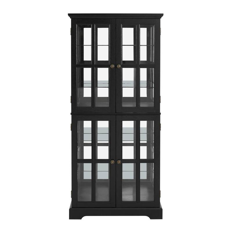 Curio Display Cabinet, Antique Display Cabinet with Glass Doors Adjustable Shelves for Collectibles Four Door Design