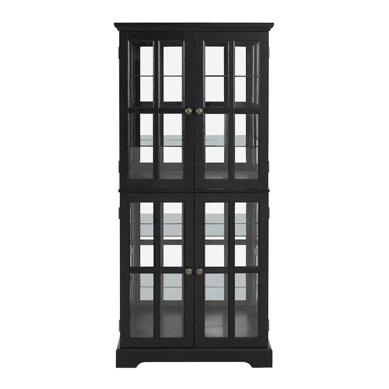 Vintage Four-Door Curio Cabinet - Antique Glass Display Case with Adjustable Shelves & E26 Bulb.