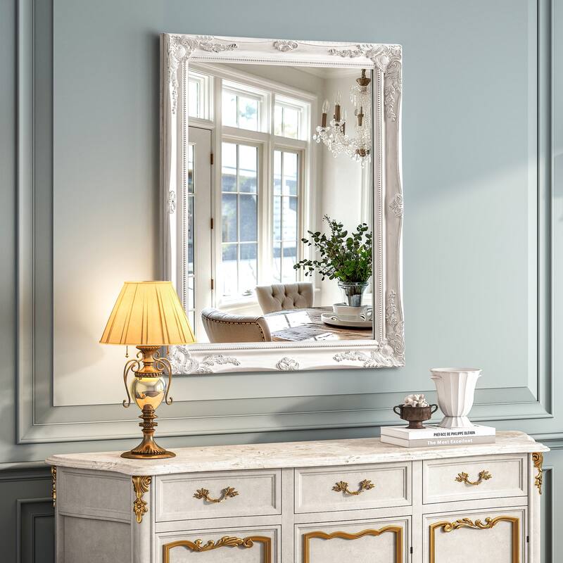 Antique White Wall Mirror Baroque Rectangular Decor