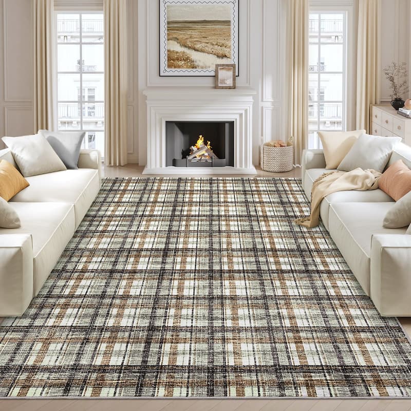 Garvee Timeless Check Washable Area Rug