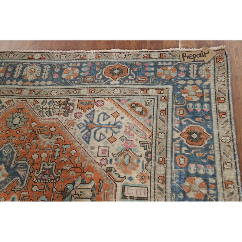 Orange Geometric Tabriz Persian Area Rug Hand-Knotted Wool Carpet - 6'3"x 9'6"