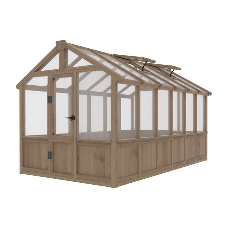 VEIKOUS Walk-in Wooden Greenhouse for Outside, Garden and Backyard, Light Mocha Brown