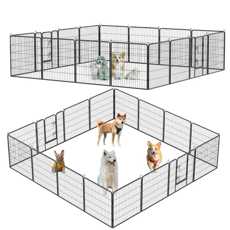 Dog Playpen - 16-Panel Outdoor Pet Fence with Doors, Portable Exercise Pen for All Dog Sizes, Yard, RV & Camping