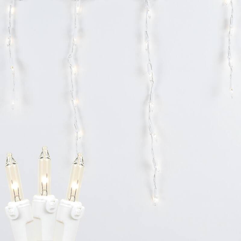9 Foot Clear Outdoor Christmas Icicle Light Set, White Wire, 100 Light