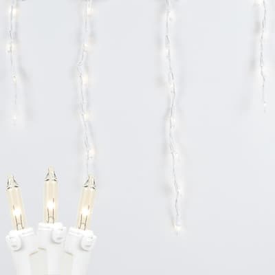 9 Foot Clear Outdoor Christmas Icicle Light Set, White Wire, 100 Light