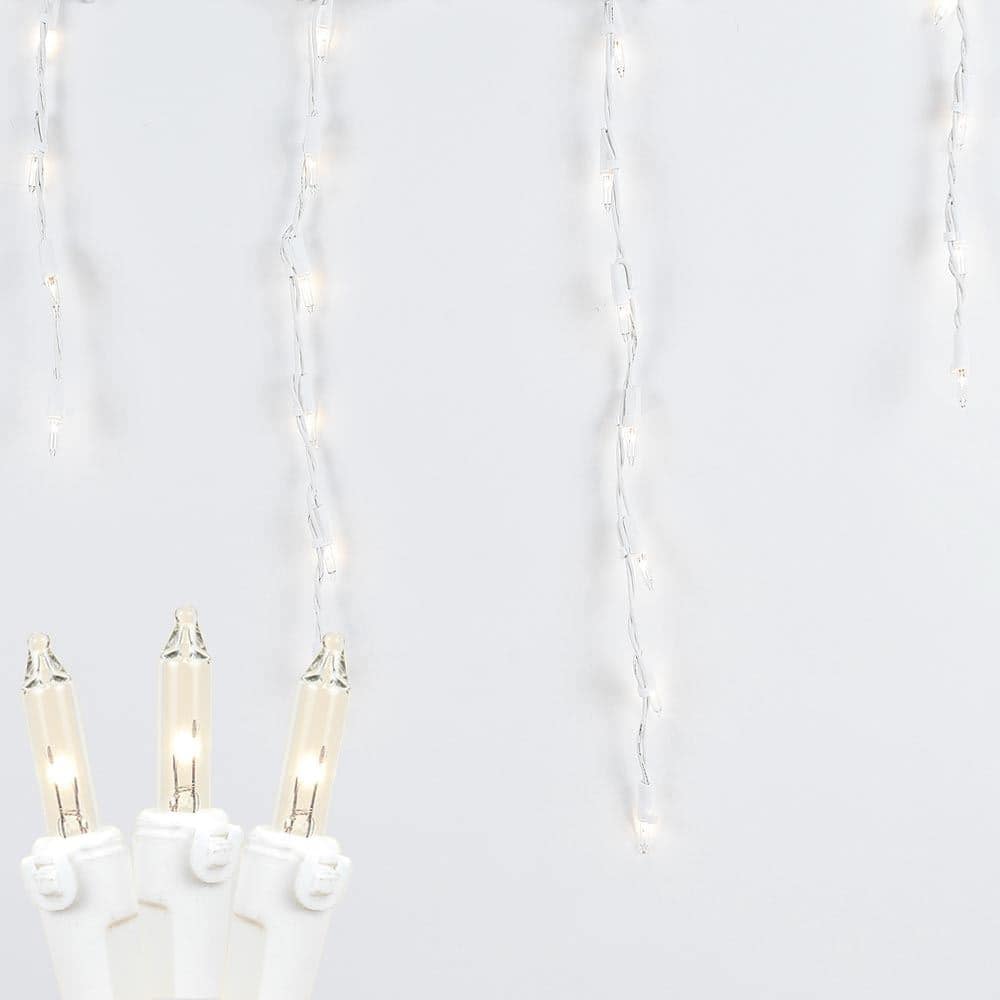 9 Foot Clear Outdoor Christmas Icicle Light Set, White Wire, 100 Light