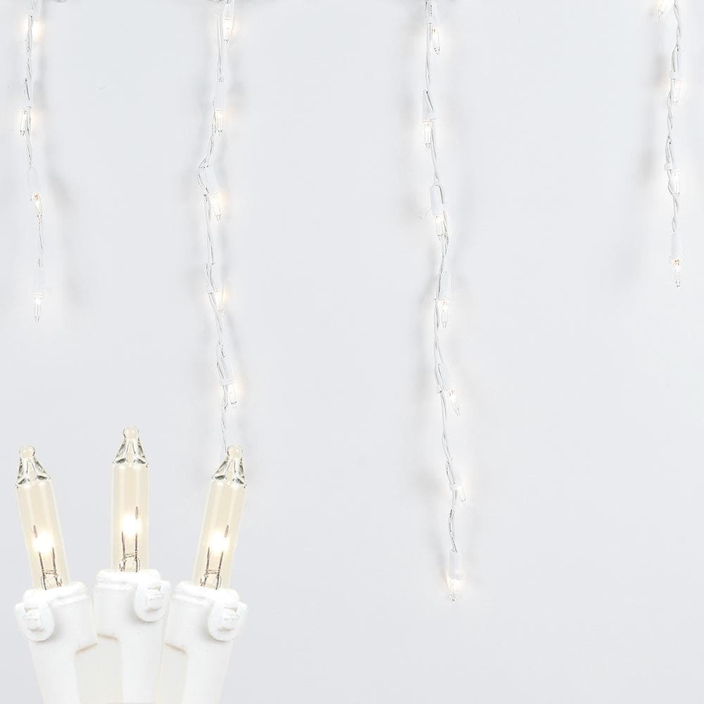9 Foot Clear Outdoor Christmas Icicle Light Set, White Wire, 100 Light