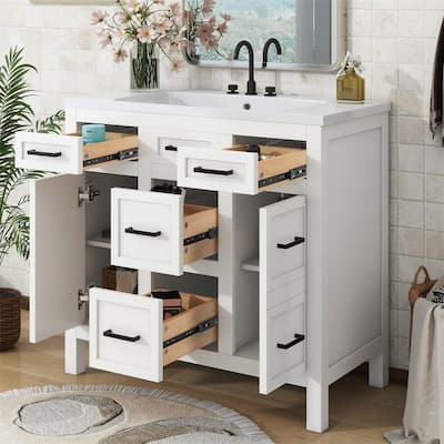 36" Bathroom Vanity Cabinet with Resin Integrated Sink and Storage