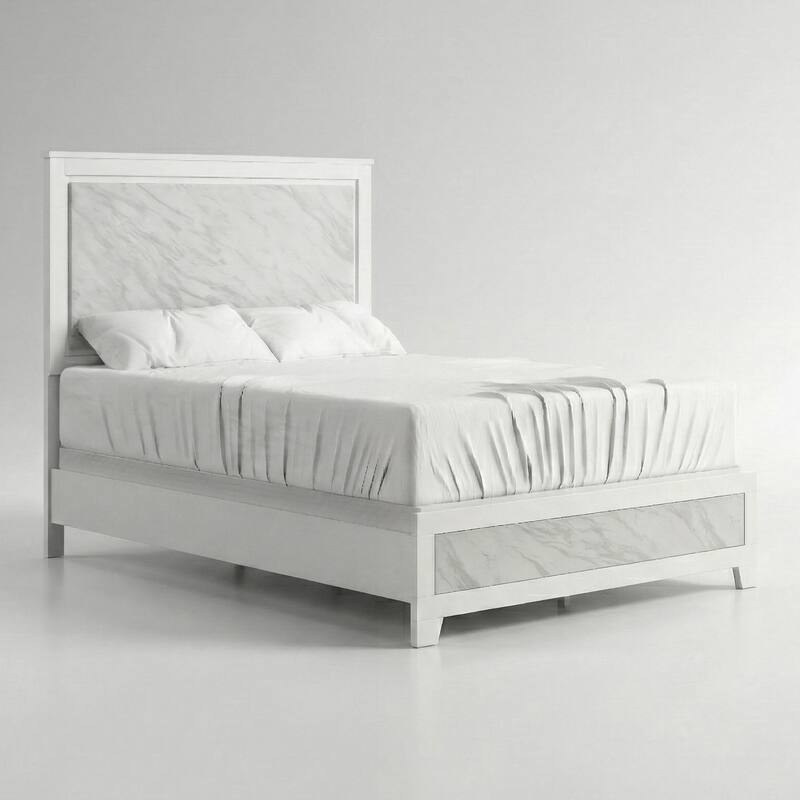 Furniture of America Loris Modern White Kids Panel Bed with Faux Marble Headboard