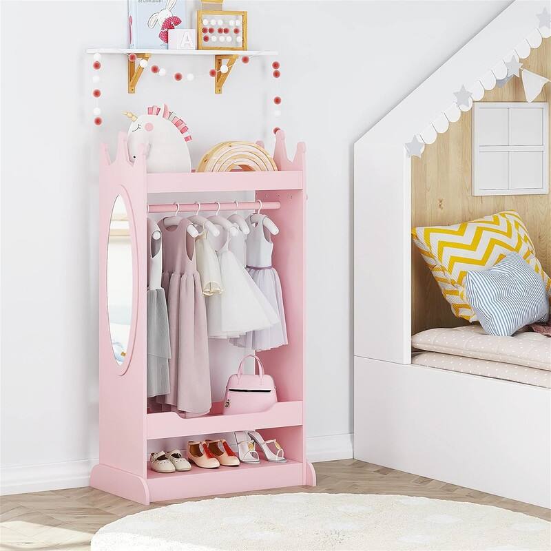 Kids Dress up Storage with Mirror - 14.96"D x24.53''W x 45.3''H - Pink
