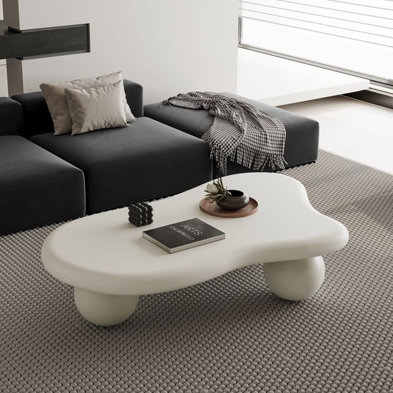 47 Inch Cloud Shaped Coffee Table with 3 Ball Legs for Living Room