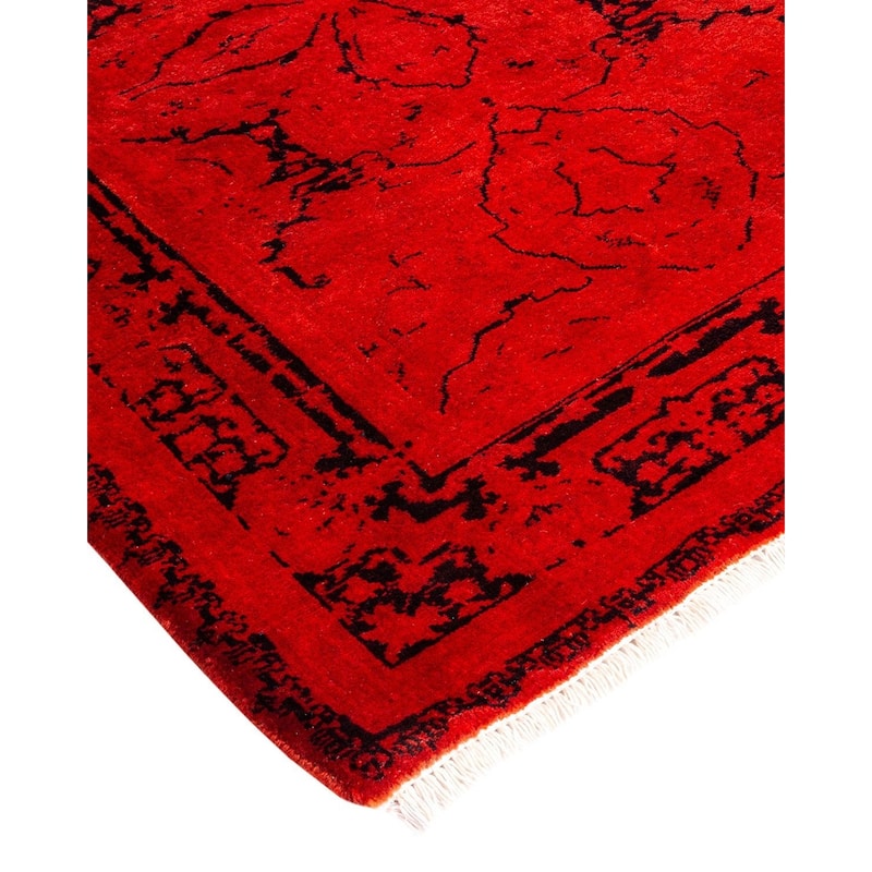 Overton Hand Knotted Wool Vintage Inspired Modern Contemporary Overdyed Red Runner Rug - 2' 8" x 3' 10"