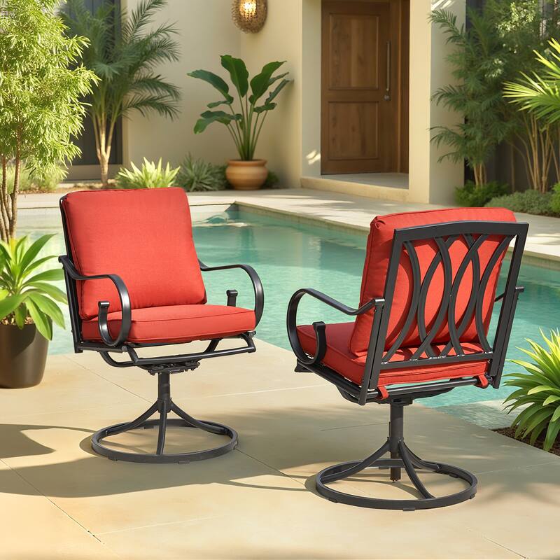 EROMMY Patio Swivel Chairs Set of 2, 360° Rocking Outdoor Dining Chairs with Cushions and Metal Frame - Red